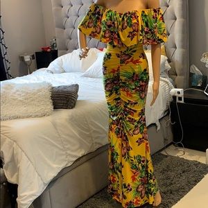 One size off the shoulder long floral dress.
